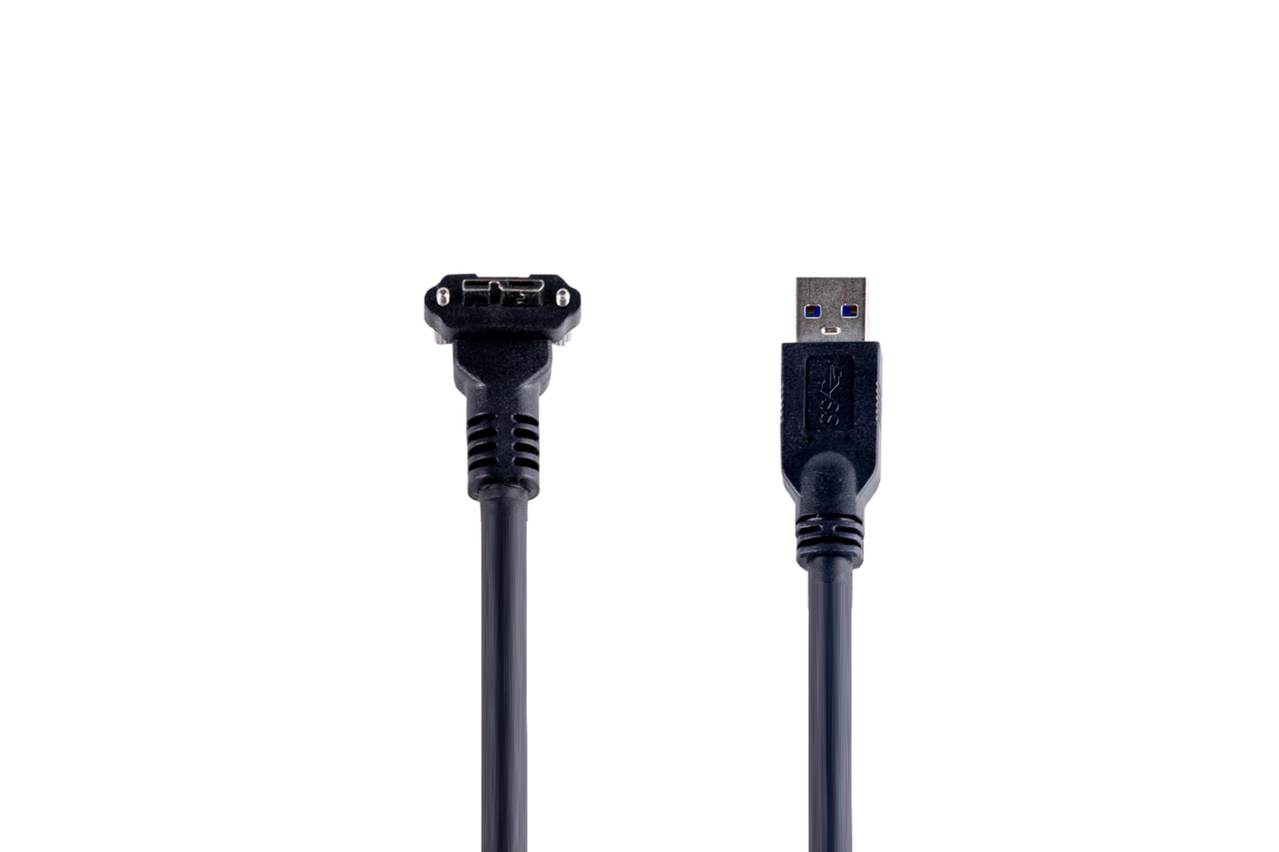 高屈曲、ライトアングル(下向き)USB3.2 ACC/Type A - Micro-B ケーブル スクリューロック付