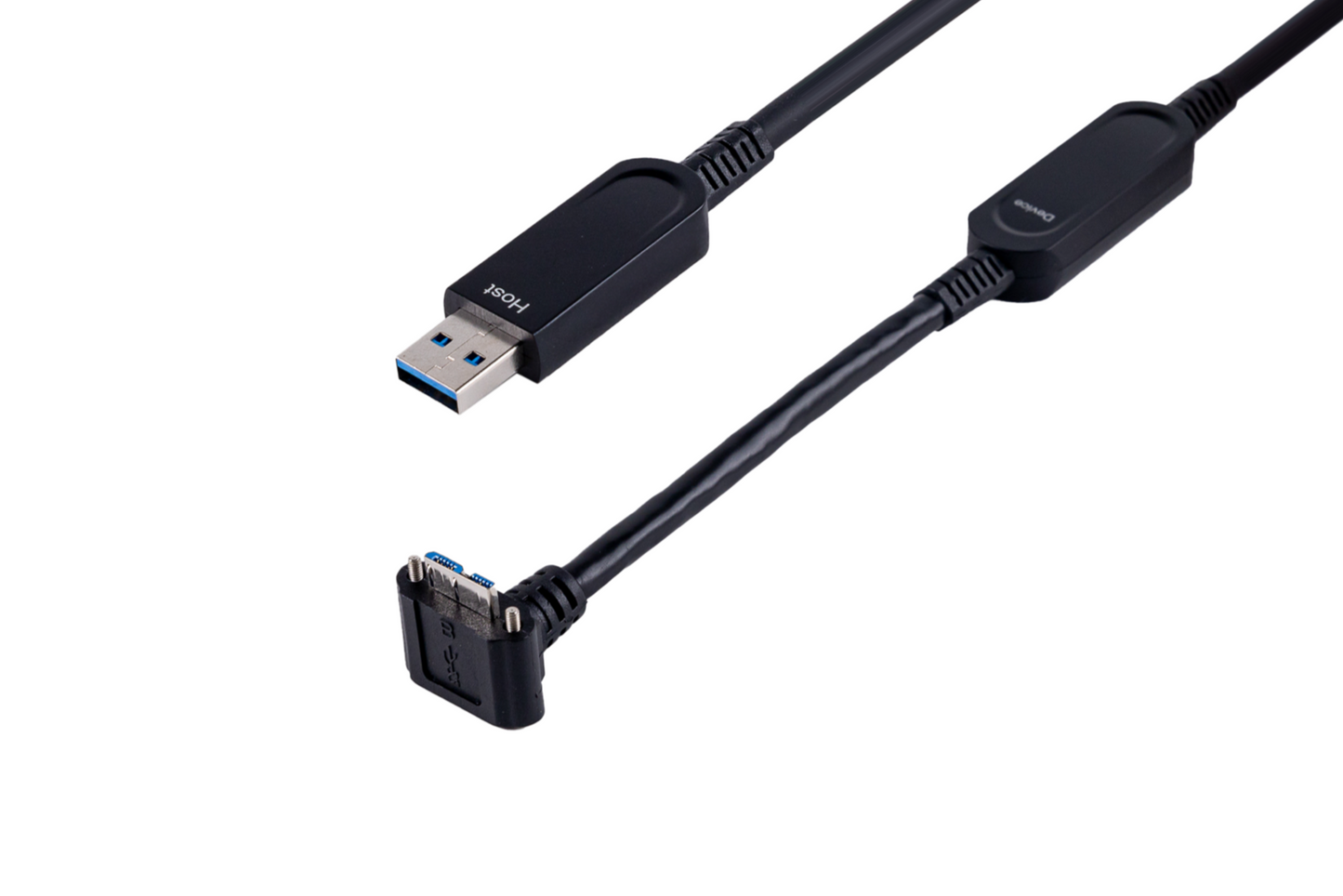 ライトアングル(下向き)USB3.2アクティブ光ケーブル (AOC)/Type A - Micro B スクリューロック付