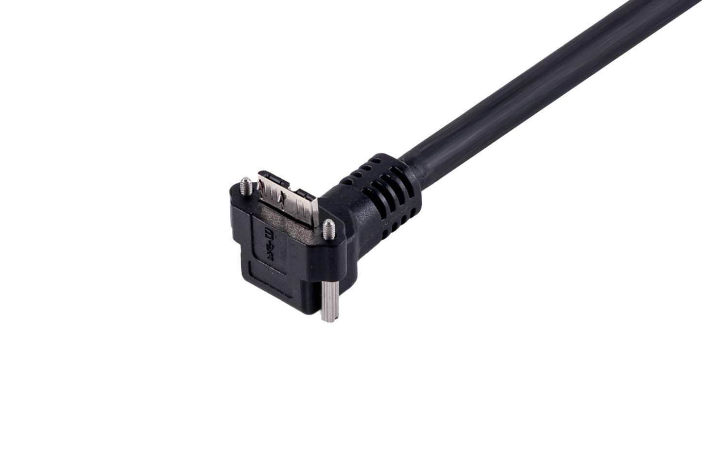 高屈曲、ライトアングル(下向き)USB3.2/Type A - Micro Bケーブル スクリューロック付